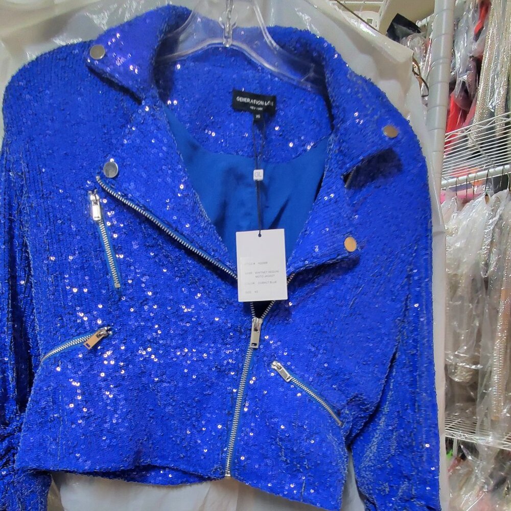 GENERATION LOVE SEQUIN WHITNEY MOTO JACKET COBALT BLUE XS